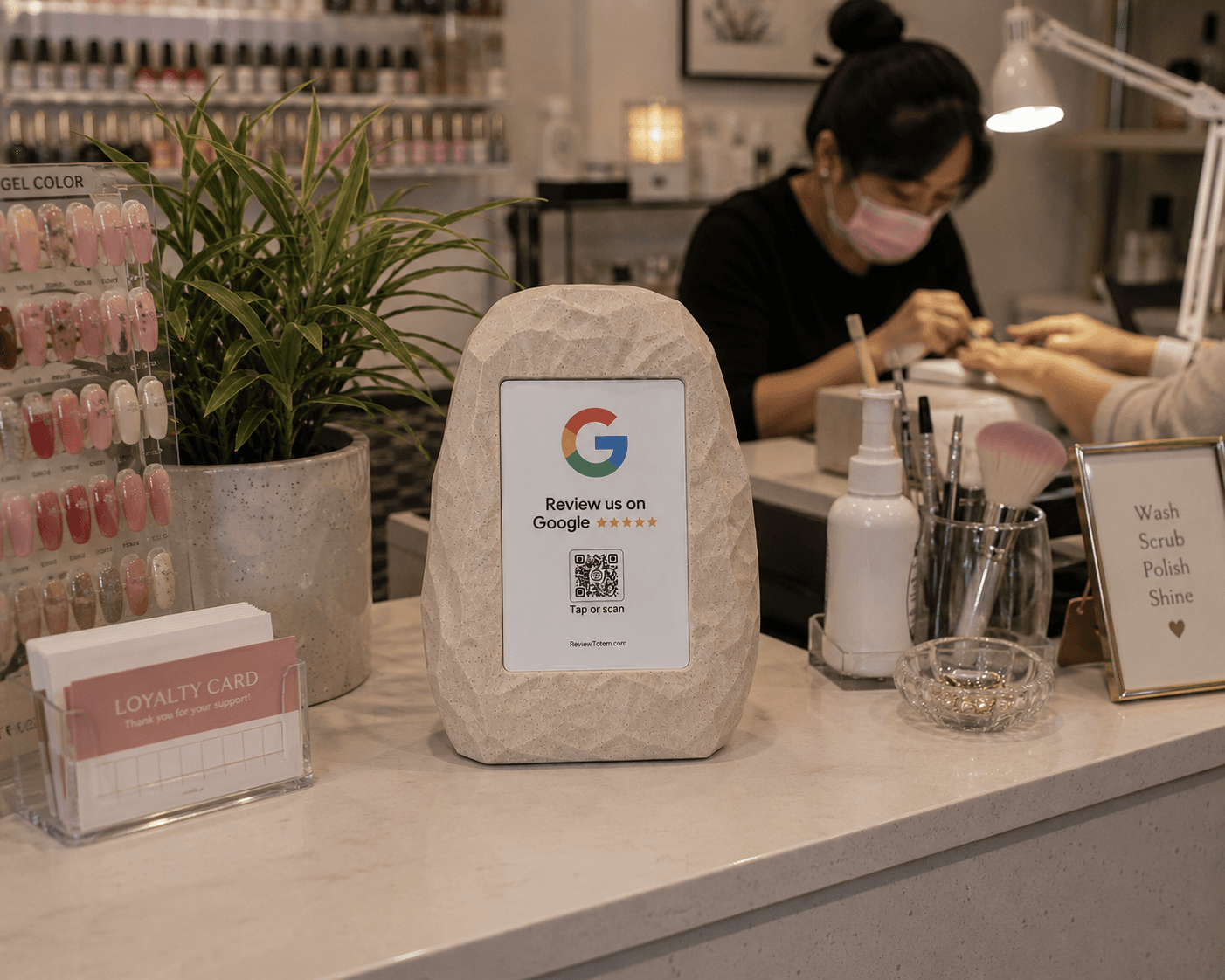 Tap Review on a boutique bakery counter